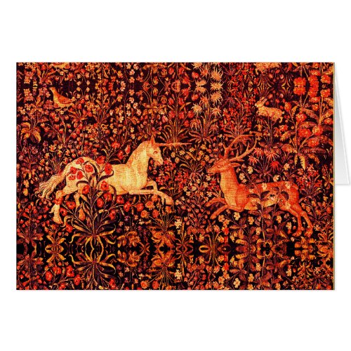 UNICORN AND DEERFLOWERSFOREST ANIMALS Red Floral