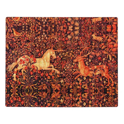UNICORN AND DEERFLOWERSFOREST ANIMALS Red Floral Jigsaw Puzzle