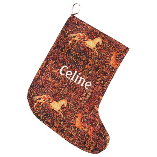 UNICORN AND DEERFLOWERSFOREST ANIMALS Red Floral Large Christmas Stocking