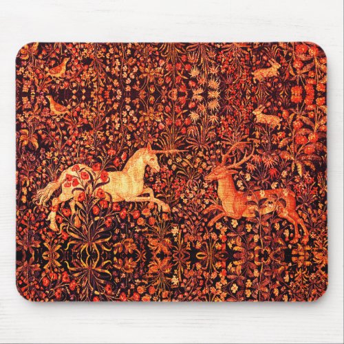 UNICORN AND DEERFLOWERSFOREST ANIMALS Red Floral Mouse Pad