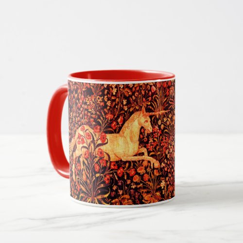 UNICORN AND DEERFLOWERSFOREST ANIMALS Red Floral Mug