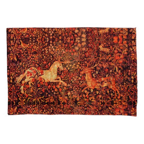 UNICORN AND DEERFLOWERSFOREST ANIMALS Red Floral Pillow Case