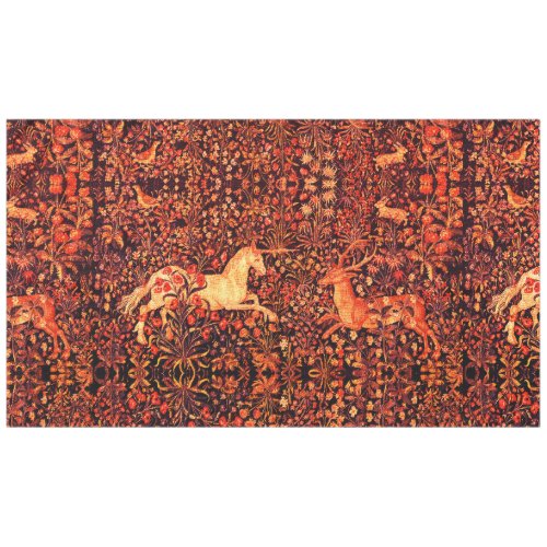 UNICORN AND DEERFLOWERSFOREST ANIMALS Red Floral Tablecloth