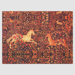 UNICORN AND DEER,FLOWERS,FOREST ANIMALS Red Floral Tissue Paper