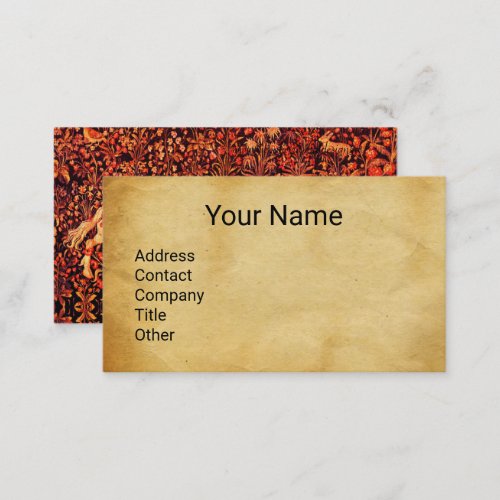 UNICORN AND DEERFOREST ANIMAL Red Floral Parhment Business Card