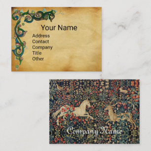 UNICORN AND DEER,FOREST ANIMALS Floral Parchment Business Card