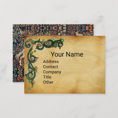 UNICORN AND DEERFOREST ANIMALS Floral Parchment  Business Card