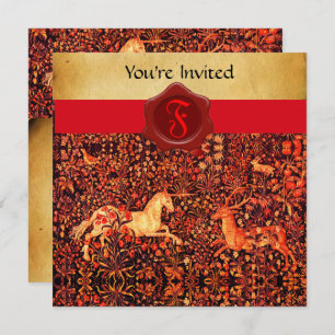 UNICORN AND DEER MONOGRAM RED WAX SEAL PARCHMENT INVITATION