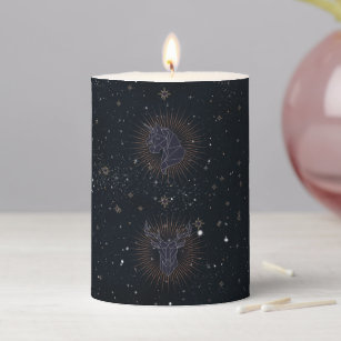 Unicorn and deer on the background night sky pillar candle
