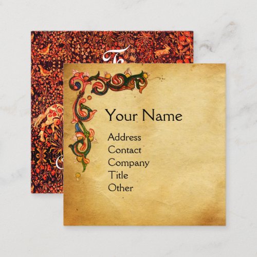 UNICORN AND DEERRED FLOWERSWILD ANIMAL Parchment Square Business Card