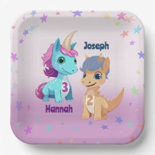 Unicorn and Dino Joint Kids Party Paper Plate