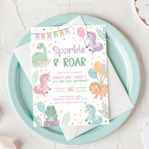 Unicorn and Dinosaur Invitations. Editable Digital Invitation