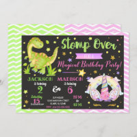 Unicorn and Dinosaur Joint Birthday Invitation