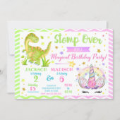 Unicorn and Dinosaur Joint Birthday Invitation (Front)