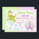 Unicorn and Dinosaur Joint Birthday Invitation<br><div class="desc">All designs are © Happy Panda Print</div>