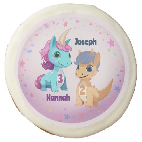 Unicorn and Dinosaur Joint Kids Party  Sugar Cookie