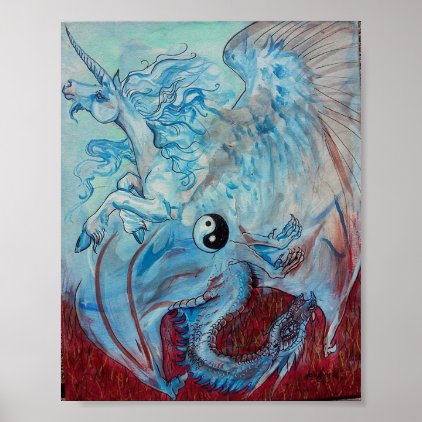 Unicorn and Dragon Yin Yang Poster