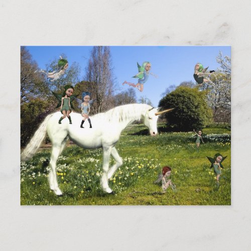 Unicorn and fairies postcard