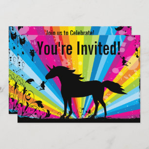 Unicorn and Fairies Rainbow Fairy Birthday Invitation