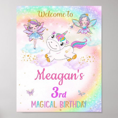 Unicorn and Fairies welcome party sign Magic party