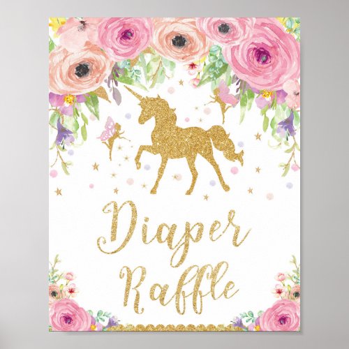 Unicorn and Fairy Baby Shower Diaper Raffle Sign