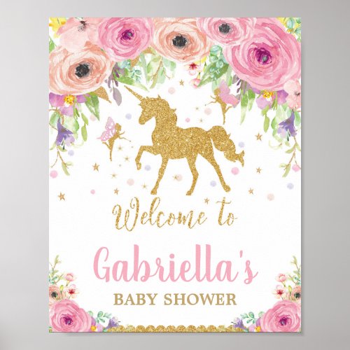 Unicorn and Fairy Baby Shower Welcome Sign Girl