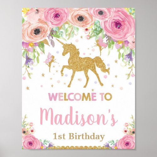 Unicorn and Fairy Birthday Party Welcome Sign