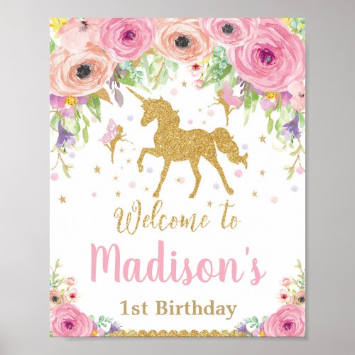 Unicorn and Fairy Birthday Party Welcome Sign