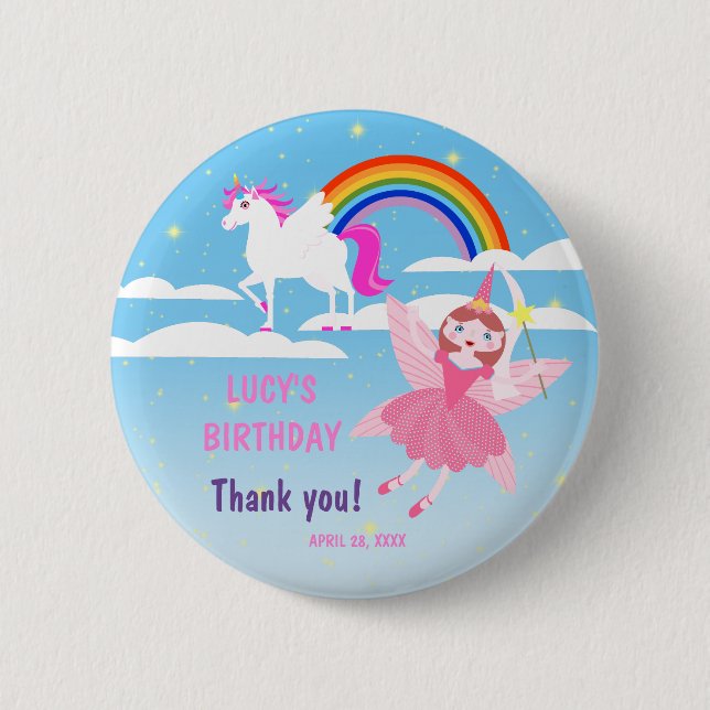Unicorn and Fairy Magic Birthday Party Button (Front)