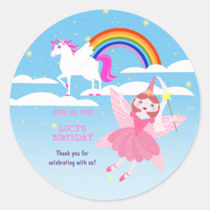 Unicorn and Fairy Magic Birthday Party Classic Round Sticker
