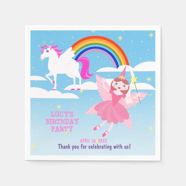Unicorn and Fairy Magic Birthday Party Napkins (Front)