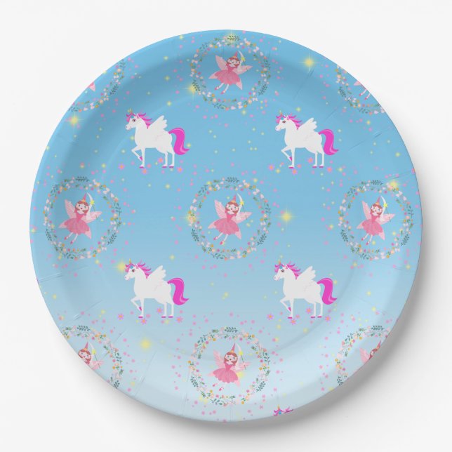 Unicorn and Fairy Magic Birthday Party Paper Plates (Front)