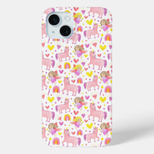 Unicorn and Fairy Patterned iPhone 15 Plus Case
