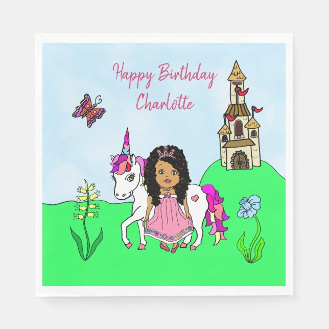 Unicorn and Fairy Personalized Birthday Party Napkins (Front)