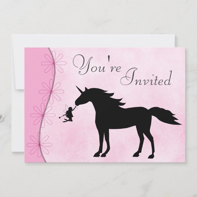 Unicorn and Fairy Silhouette Birthday Invitation (Front)