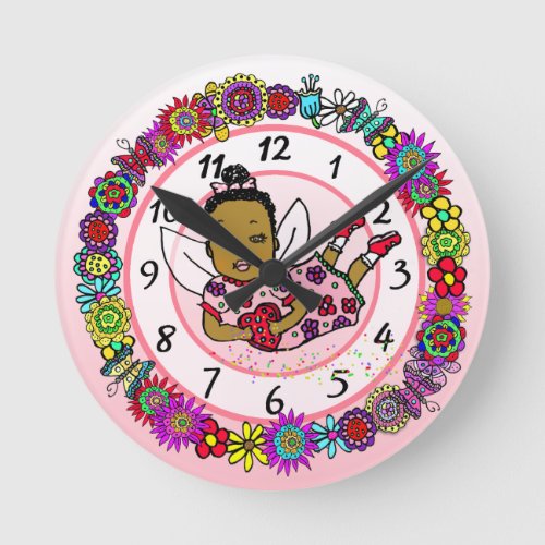Unicorn and Fairy Whimsical Folk Art Girls Round Clock