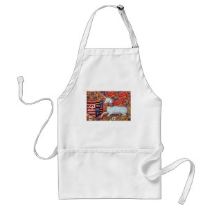 UNICORN AND FANTASY FLOWERS,FLORAL MOTIFS MONOGRAM ADULT APRON