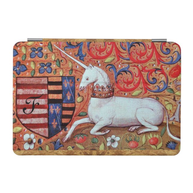 UNICORN AND FANTASY FLOWERS,FLORAL MOTIFS MONOGRAM iPad MINI COVER (Horizontal)