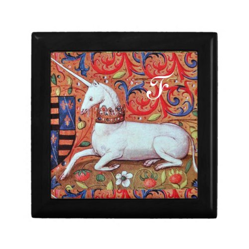 UNICORN AND FANTASY FLOWERSFLORAL MOTIFS MONOGRAM KEEPSAKE BOX