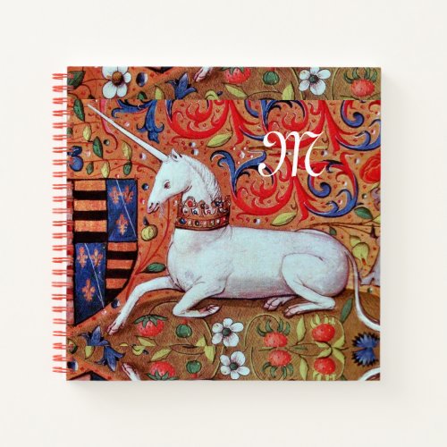 UNICORN AND FANTASY FLOWERSFLORAL MOTIFS MONOGRAM NOTEBOOK