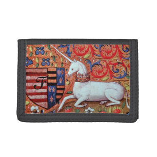UNICORN AND FANTASY FLOWERS,FLORAL MOTIFS MONOGRAM TRI-FOLD WALLET