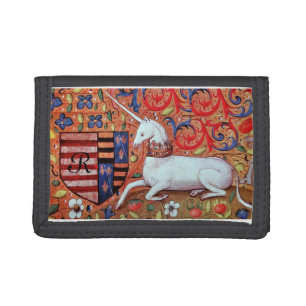 UNICORN AND FANTASY FLOWERS,FLORAL MOTIFS MONOGRAM TRIFOLD WALLET