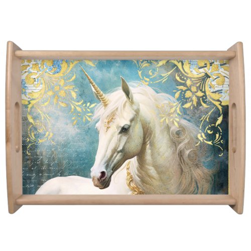 Unicorn and Floral Damask Serving Tray