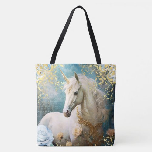 Unicorn and Floral Damask Tote Bag