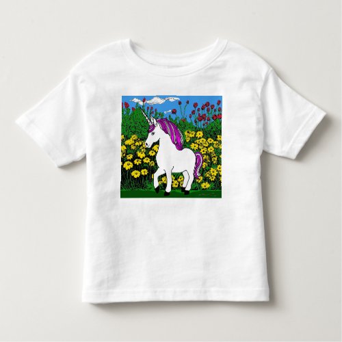 Unicorn and Flower Field Toddler T_shirt