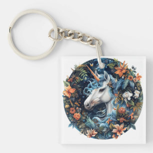 Unicorn and flowers fantasy design keychain