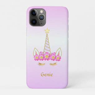 Unicorn and Flowers on Rose Gold Gradient iPhone 11 Pro Case
