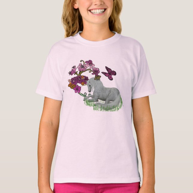 Unicorn And Flowers T-Shirt (Front)