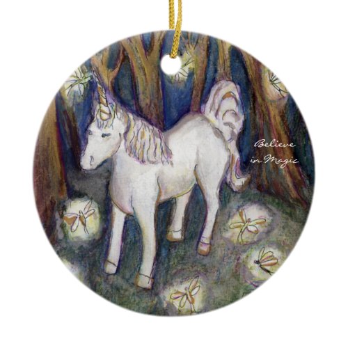 Unicorn and Forest Fairies Art Custom Ornaments