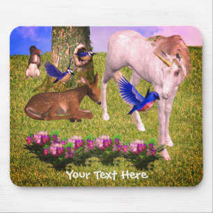 Unicorn And Forest Friends Fantasy Art Mouse Pad